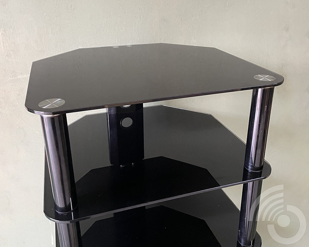Black Metal and Glass Hi-FI Shelving Unit